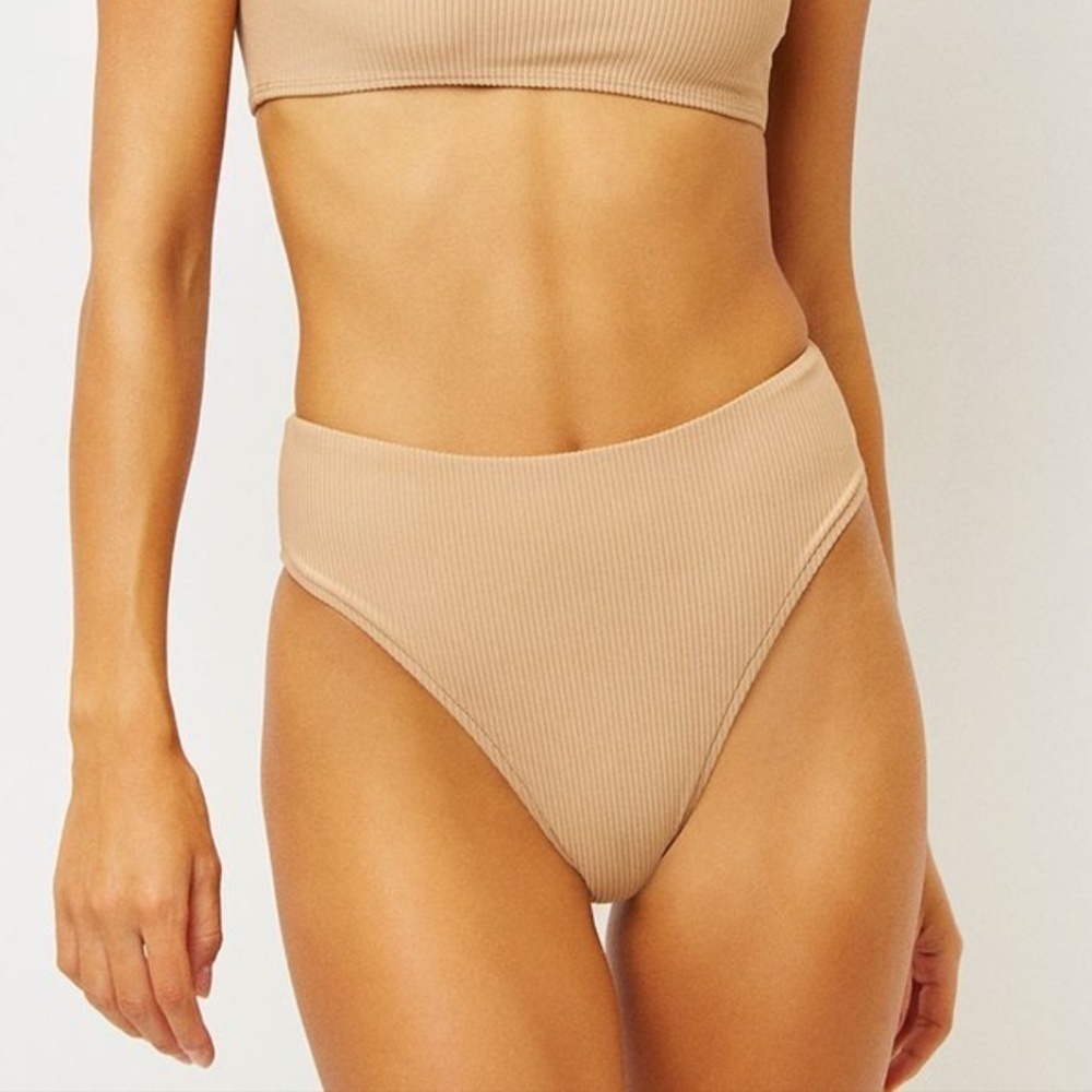 NWT Frankies Bikinis Jenna Ribbed Neutral High Waisted Bikini Bottoms Sz S